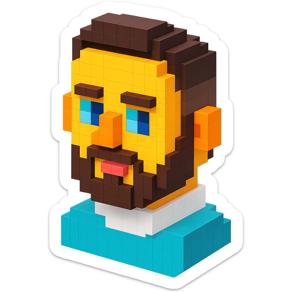 Create a voxel style portrait with a 3D blocky look, keeping the facial features recognizable and true to the original photo. sticker