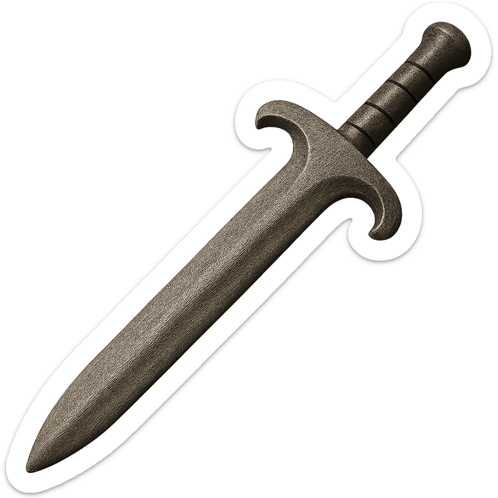 Recolor the iron sword to match the exact color and texture of the reference iron 2h sword. Keep the same shape. Make it realistic metallic iron with a slightly worn look. The style should emulate emoji style with transparent background. sticker