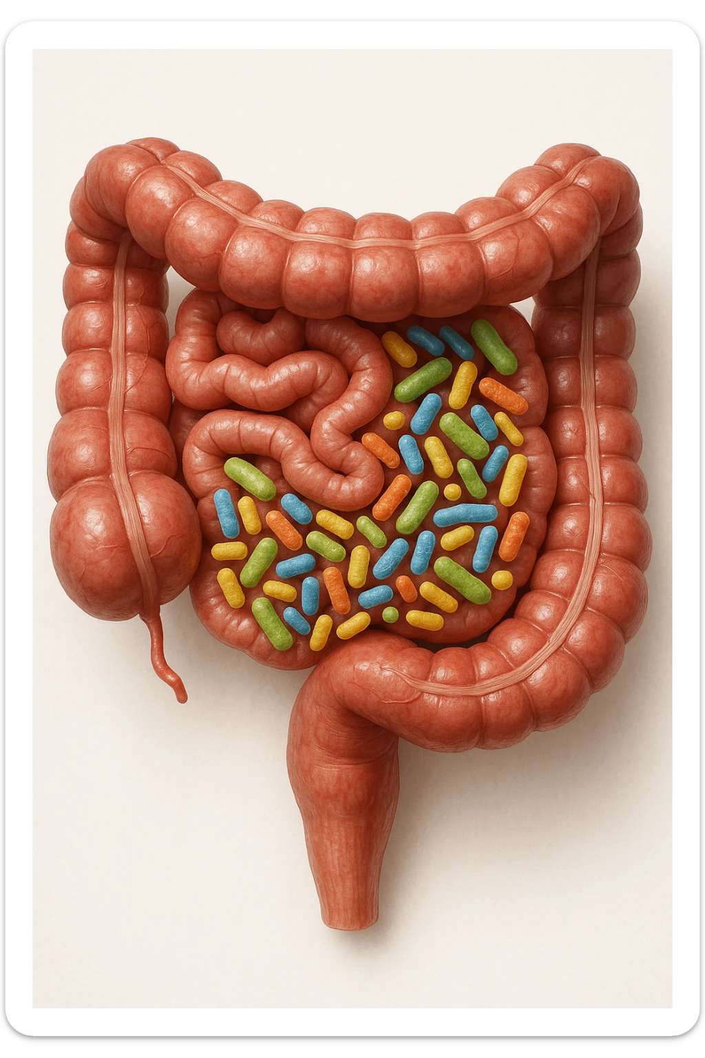 intestino umano anatomico in salute con batteri intestinali, sfondo chiaro neutro, IPERREALISTICA 4K sticker