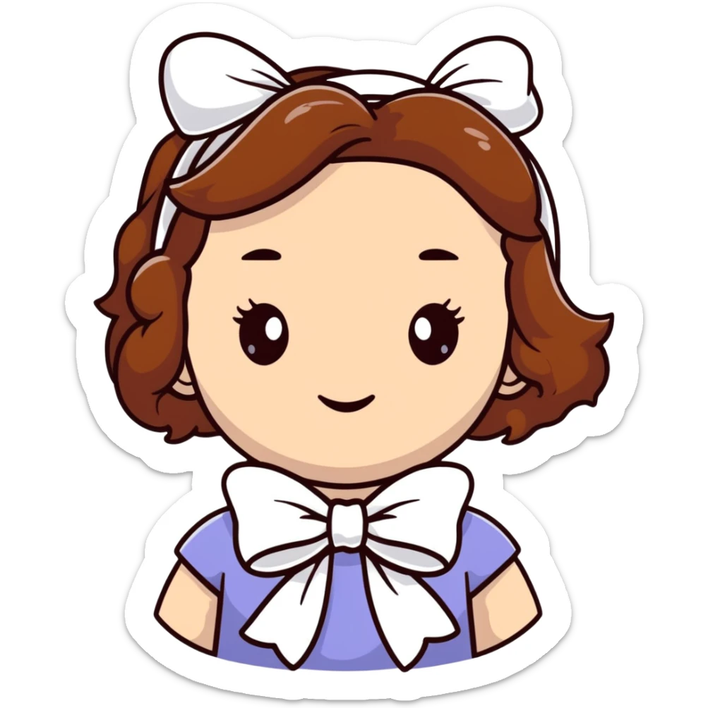 White girl with brown wavy hair and white bow on her head sticker