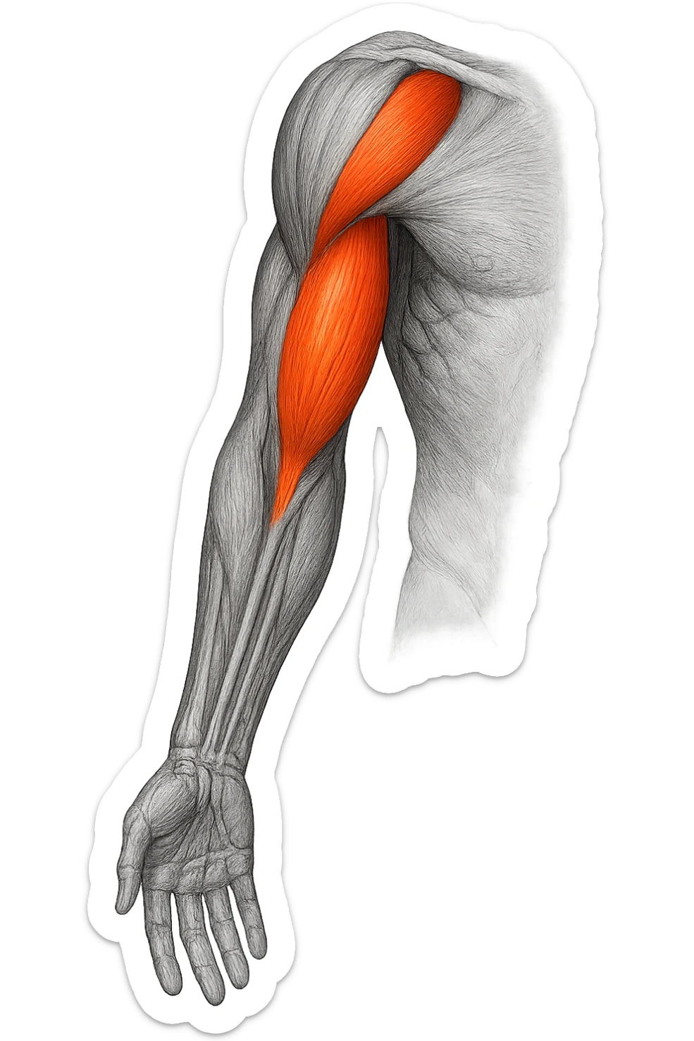 tricipite visto anatomicamente , illumina solo il tricipite, il resto fallo in bianco e nero sticker