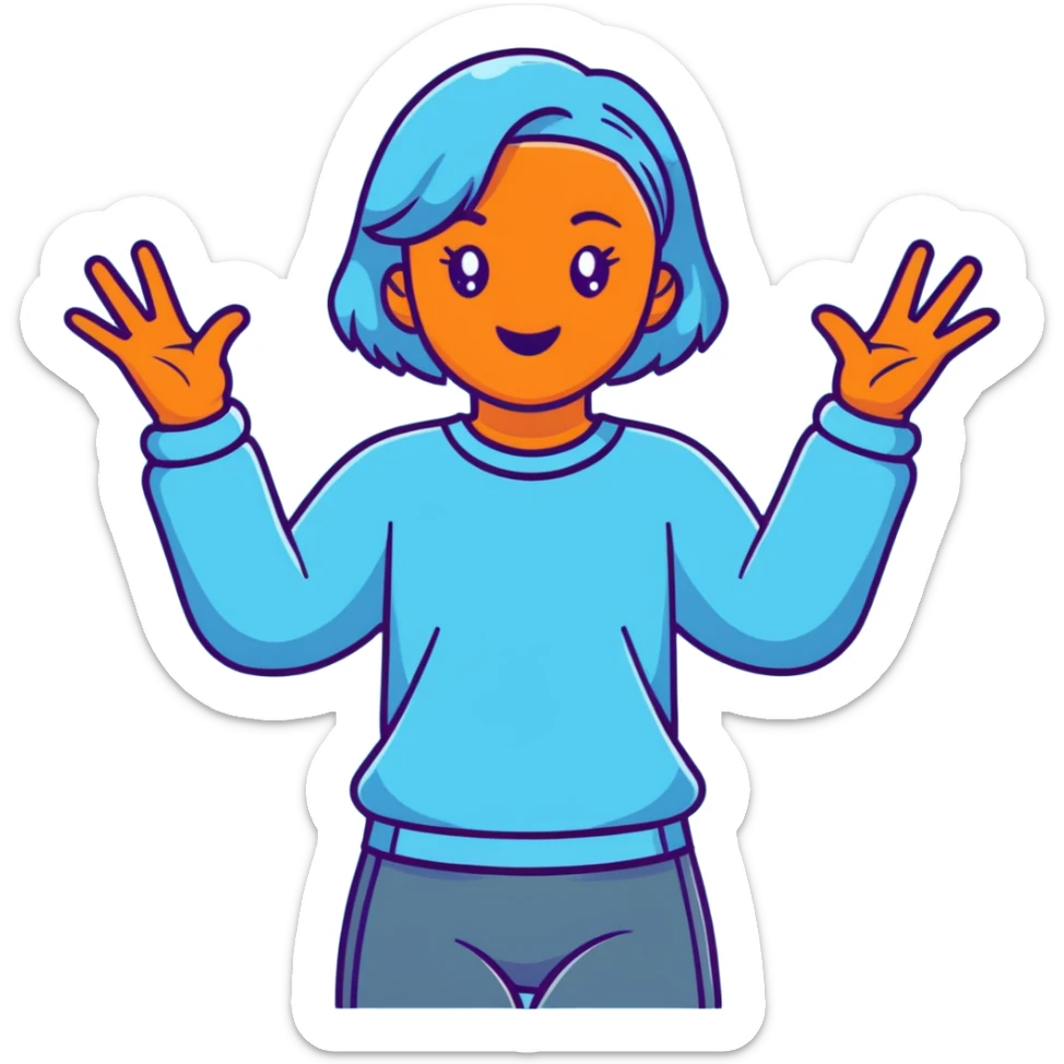 girl wearing pastel blue clothes shrugging with hands spread out in an "I don't know" gesture sticker