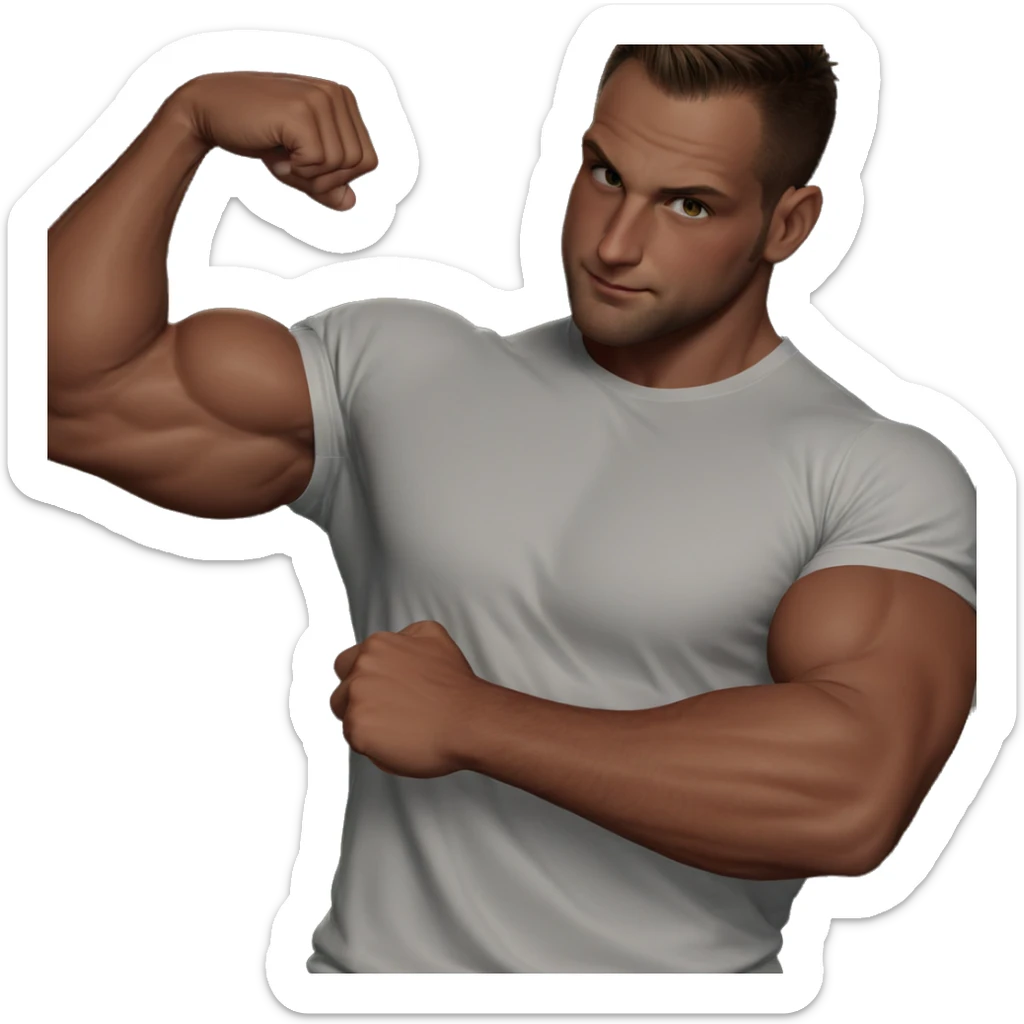 muscular male in white shirt sticker