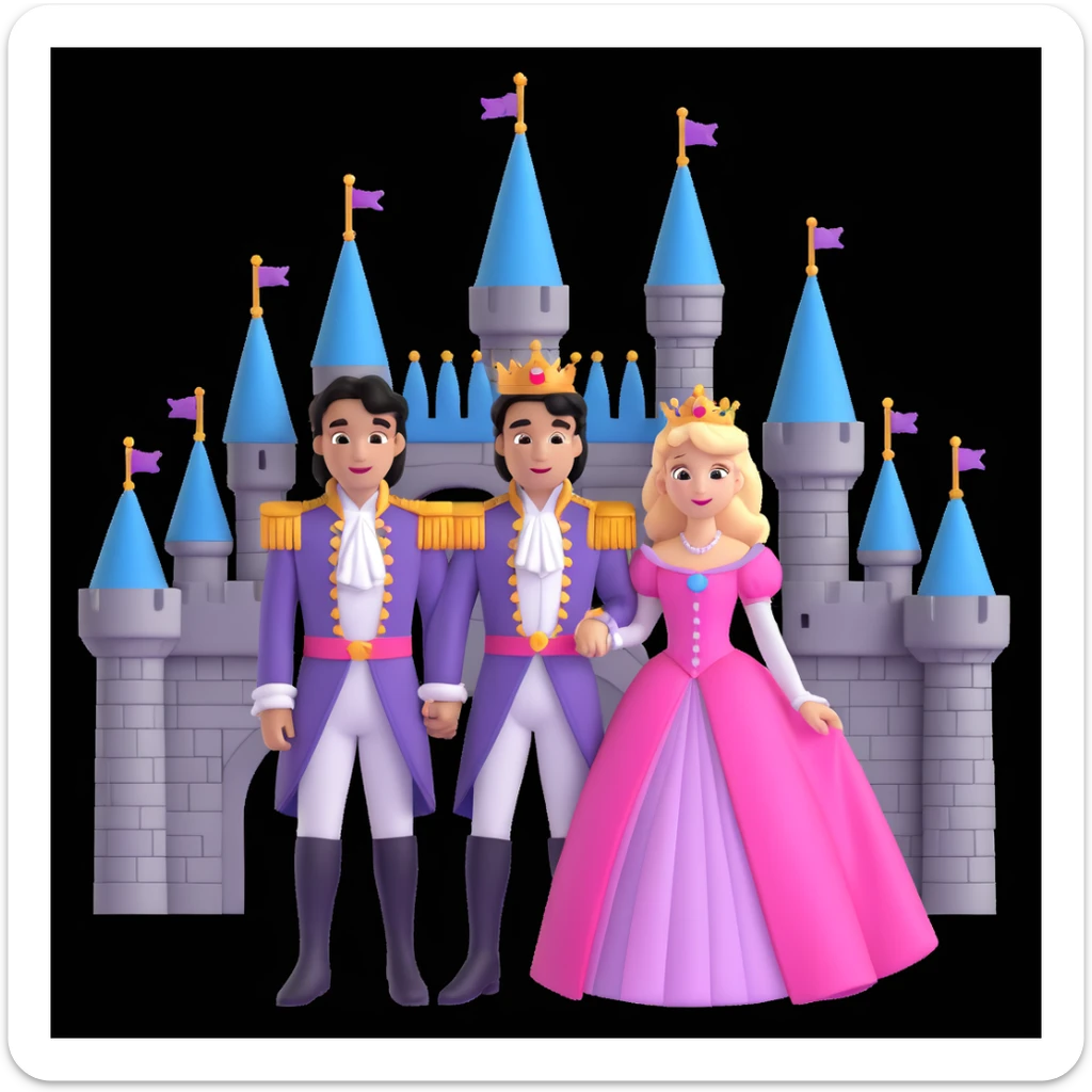 prince and princess disny dress close up photo in castle sticker