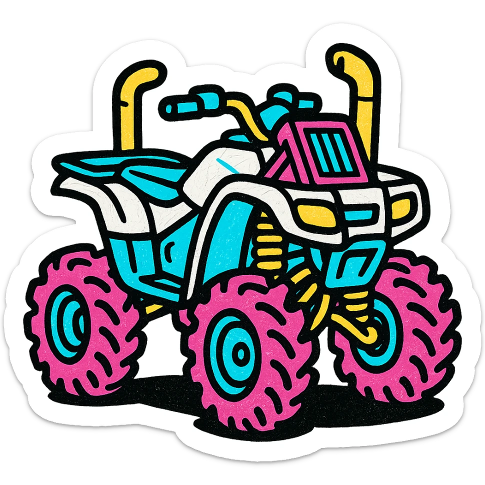 Honda 4 wheeler, white plastics, radiator relocate kit, tall snorkel, lifted, big tires, bold colors sticker