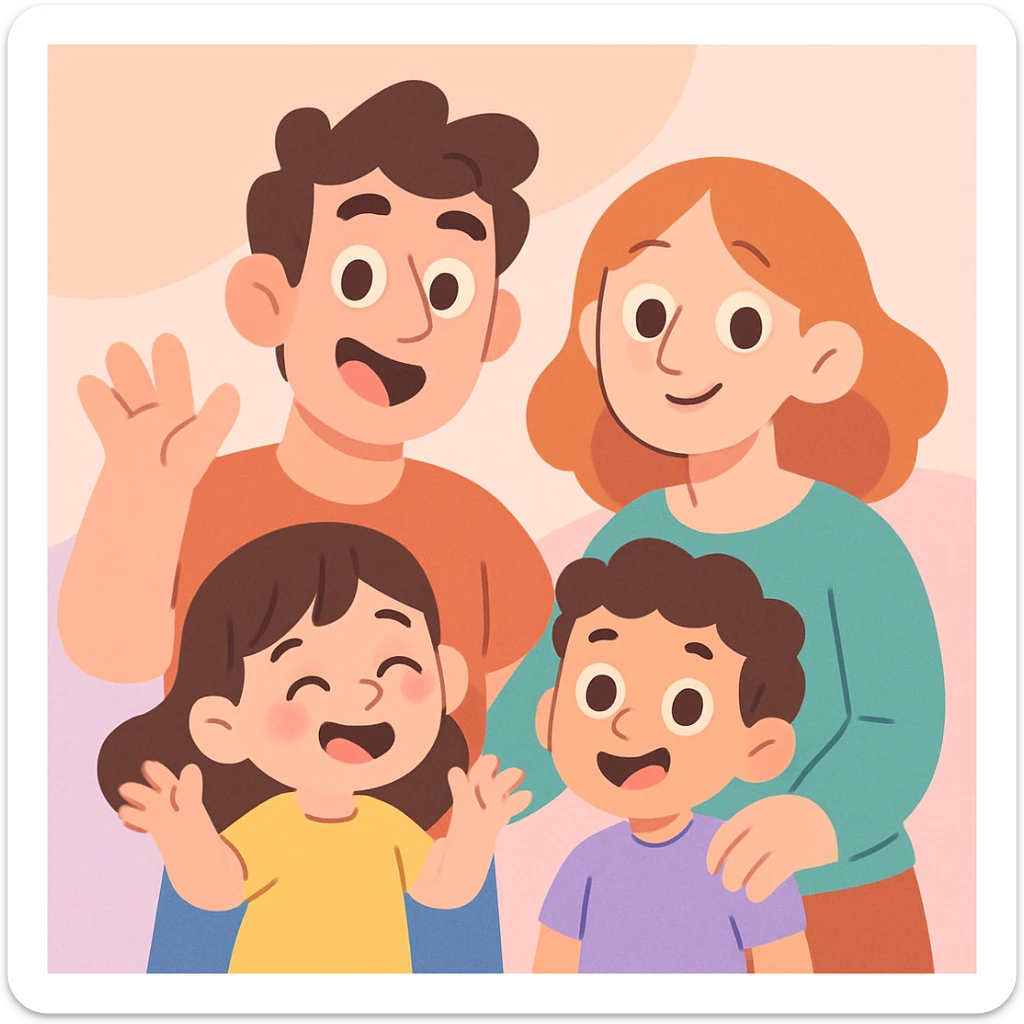a cartoon family in pastel toon style, soft colors sticker