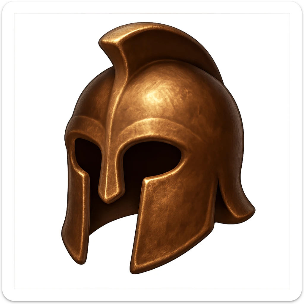 Change the texture of the helmet to look more like real bronze metal, not diamond. Keep the helmet's shape, but make it metallic, shiny, and worn in emoji style. Transparent background. sticker