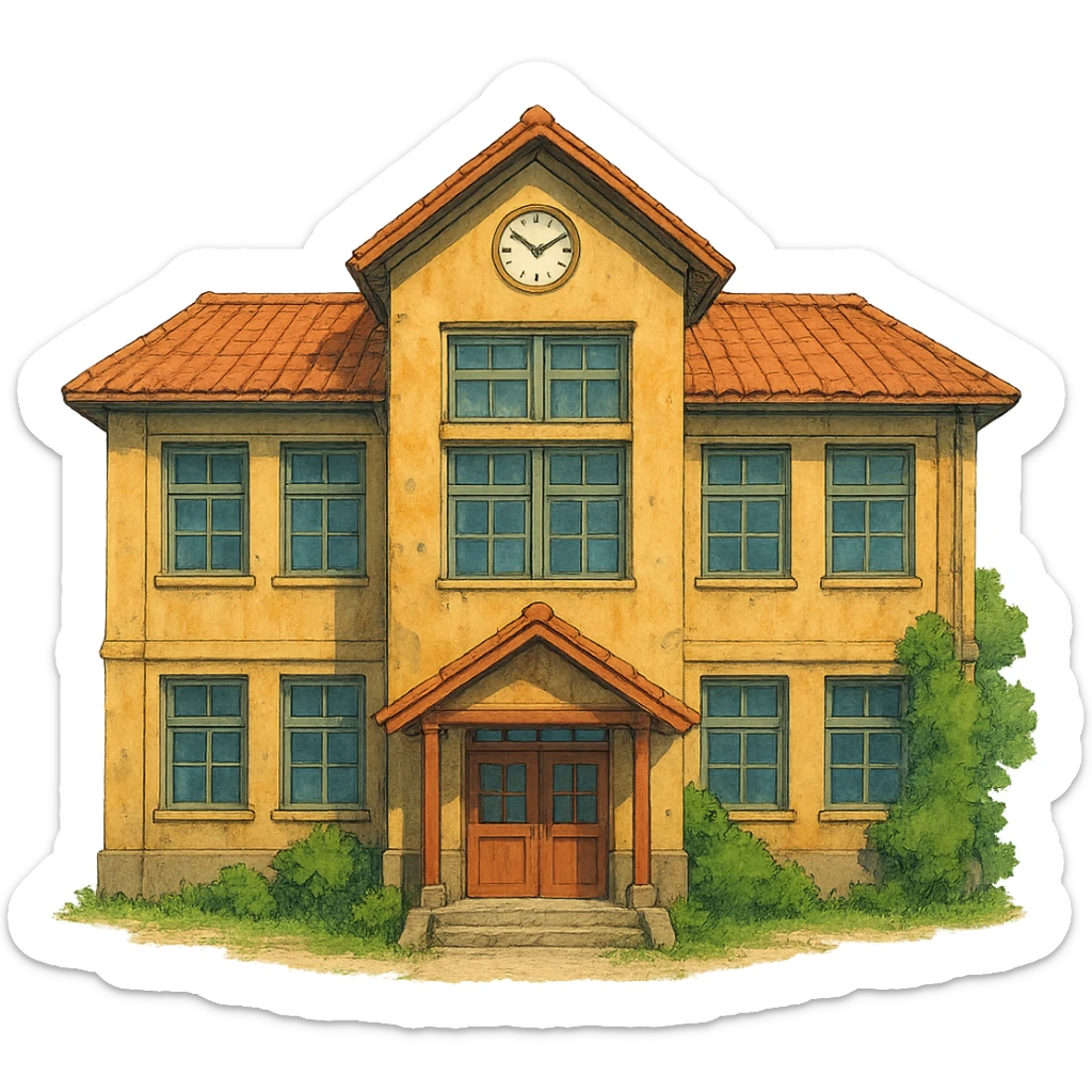 ghibli style school building sticker