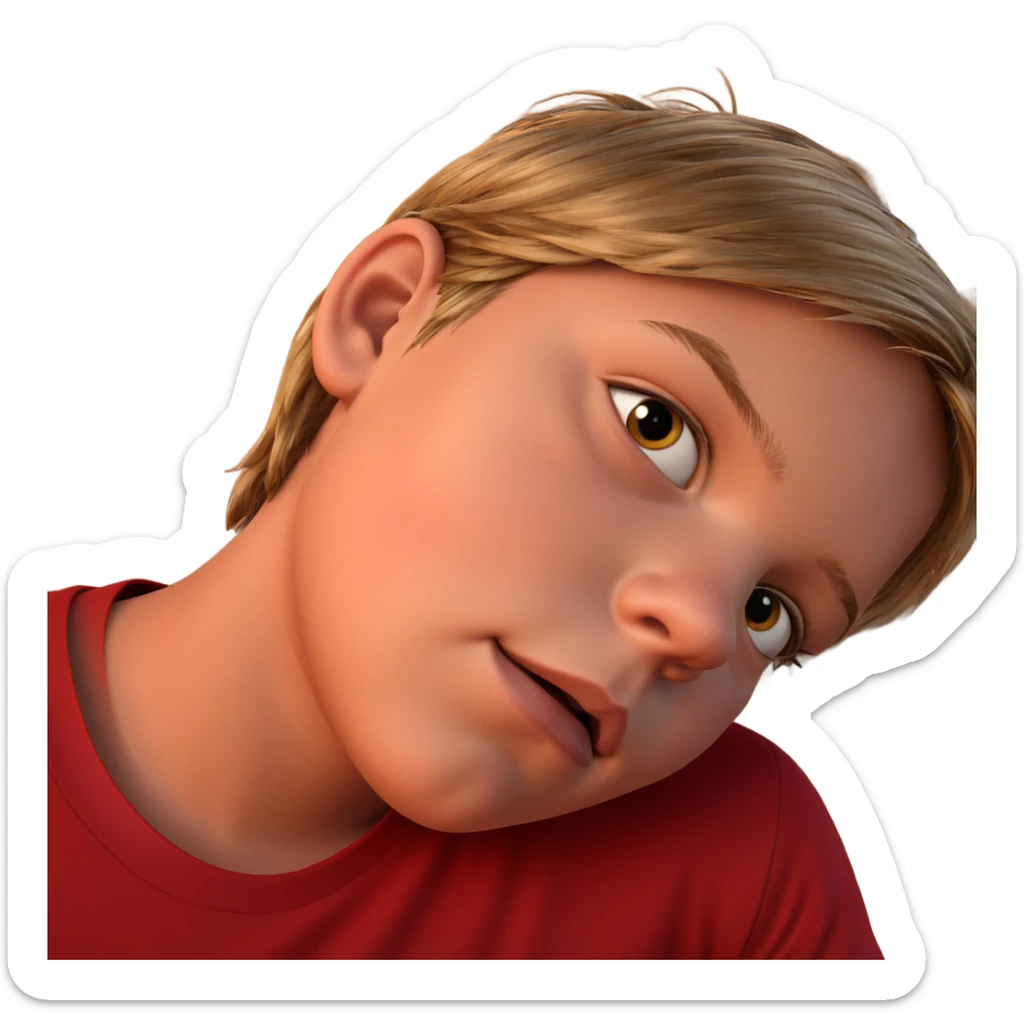 boy in red shirt gazing sticker