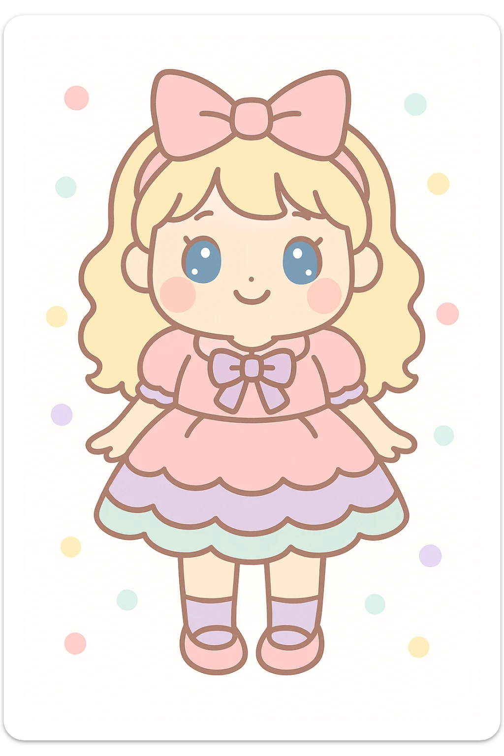 Create an image of Suzy, Anny's little sister, depicted as a cute, short, and chubby lolita girl with blue eyes, in the same kawaii style as the reference image. sticker