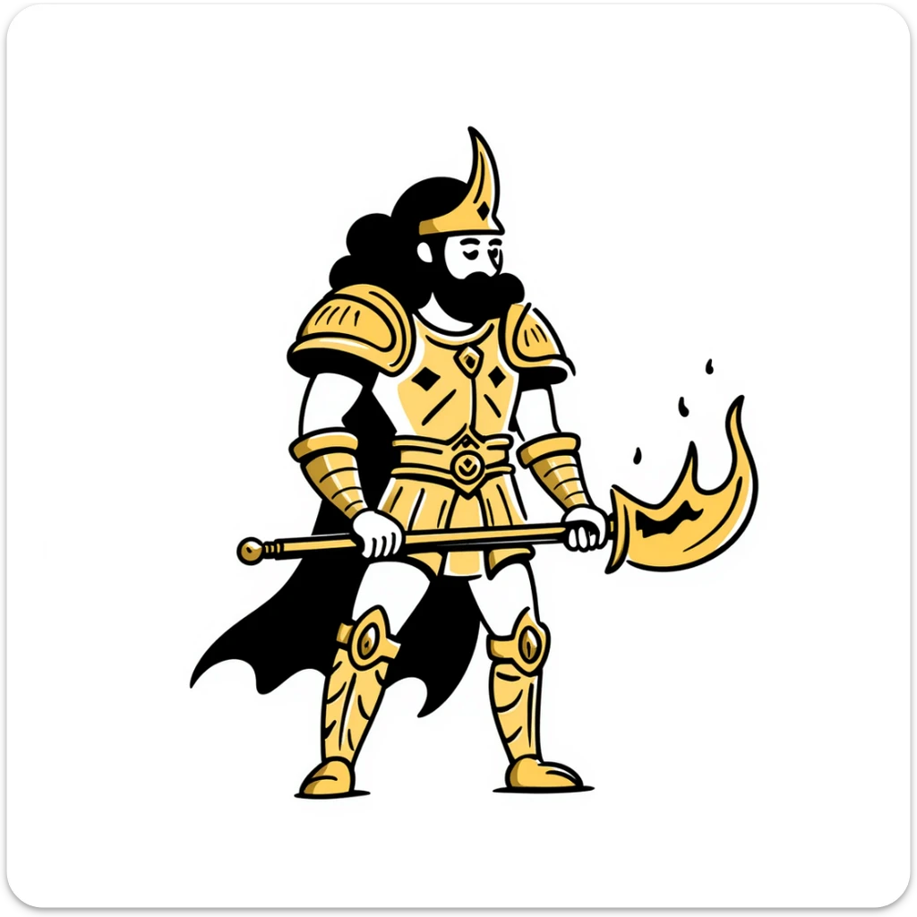 Emperor of Mankind from Warhammer 40K with golden armor and a large flaming sword sticker