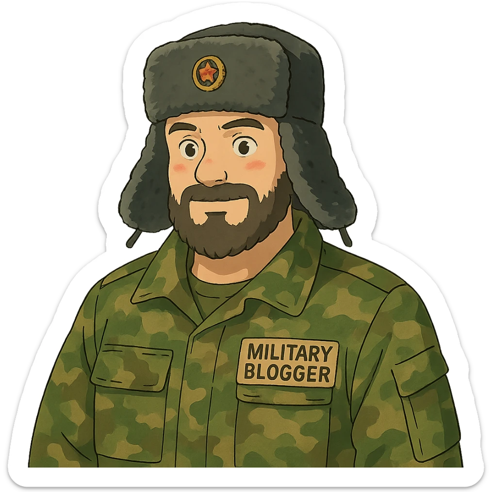 ghibli style Russian army military blogger wearing an ushanka hat sticker