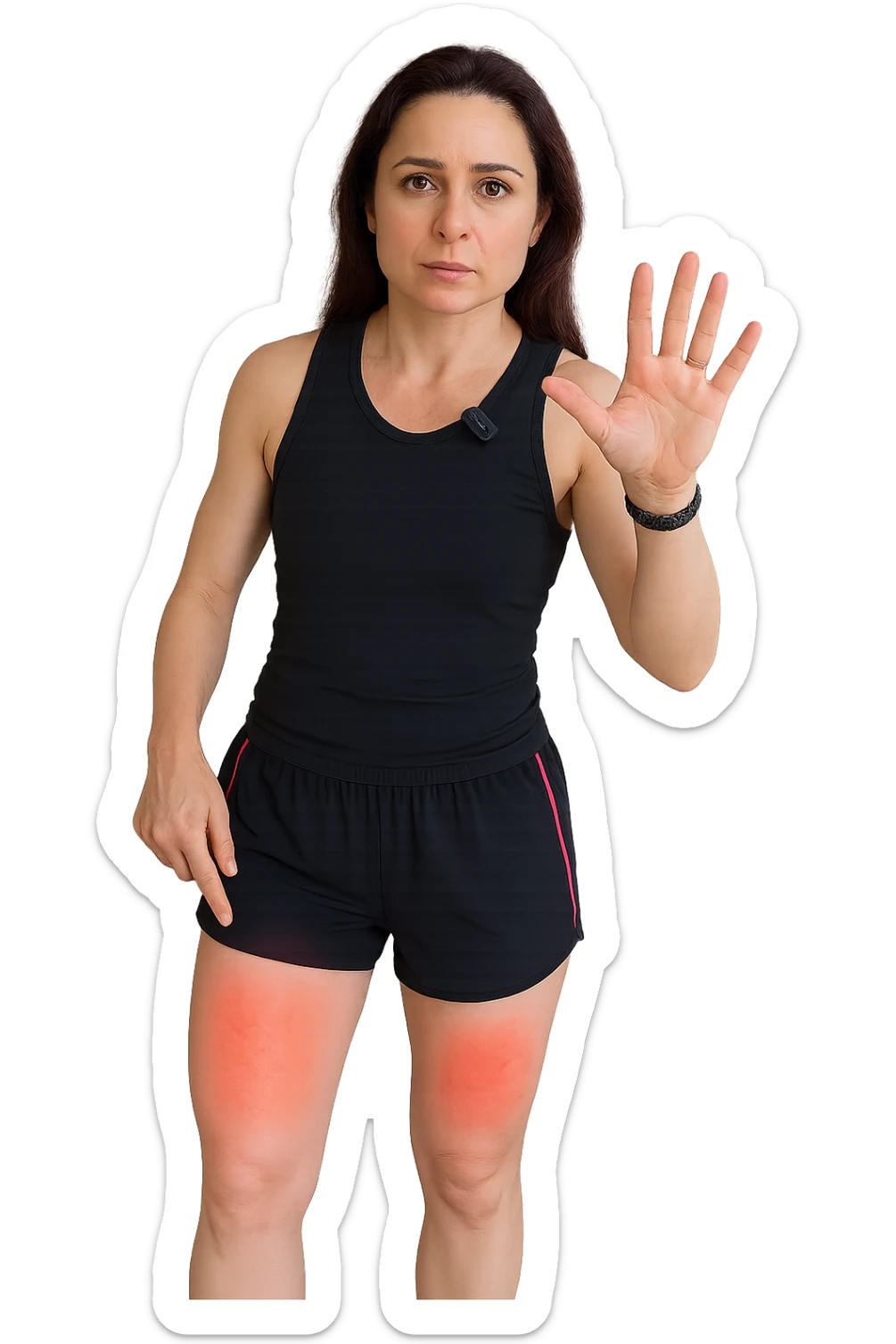 Donna con cellulite sulle cosce indica le cosce che sono infiammate di cellulite sticker