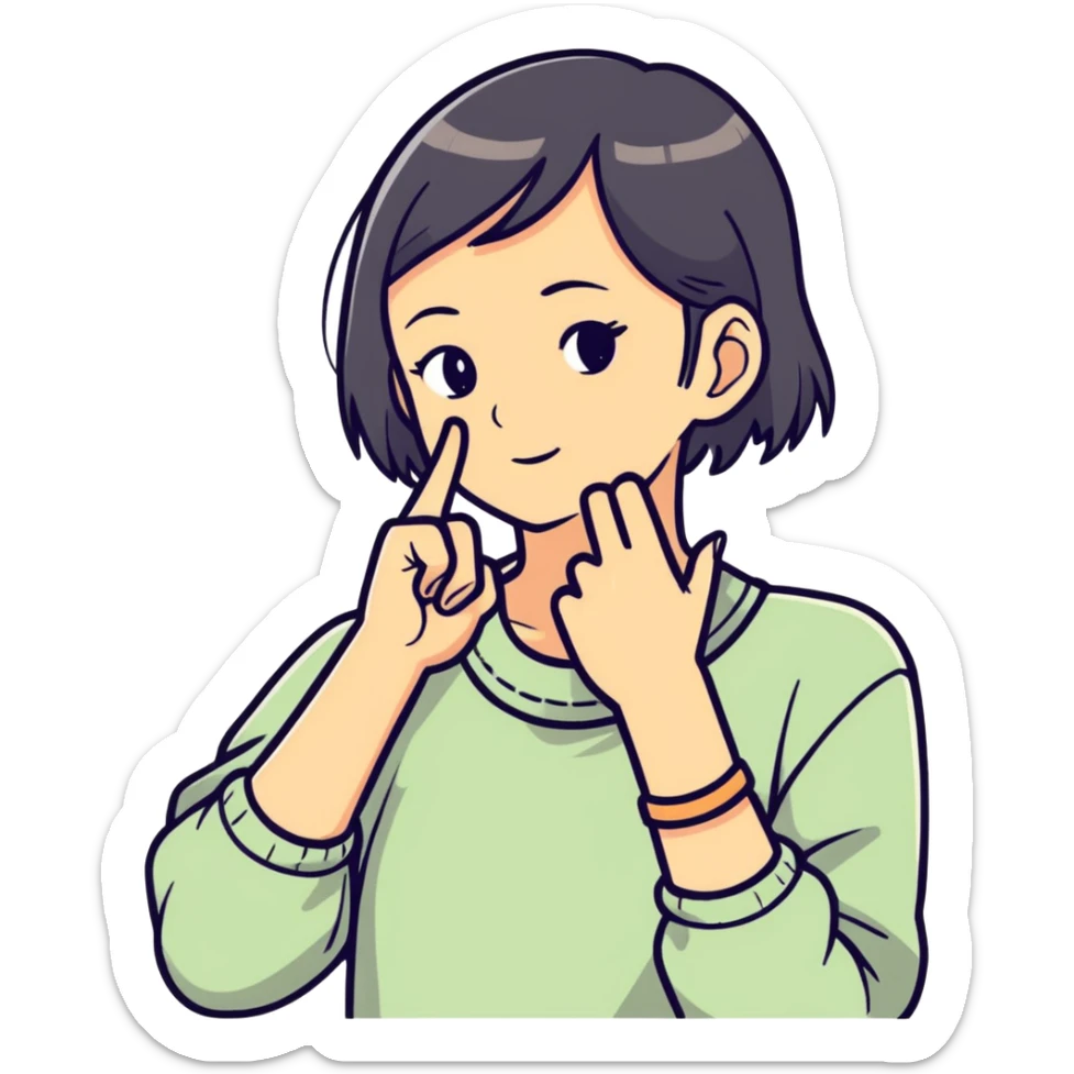 A girl pinch her finger and taking her hand and going across her neck sticker