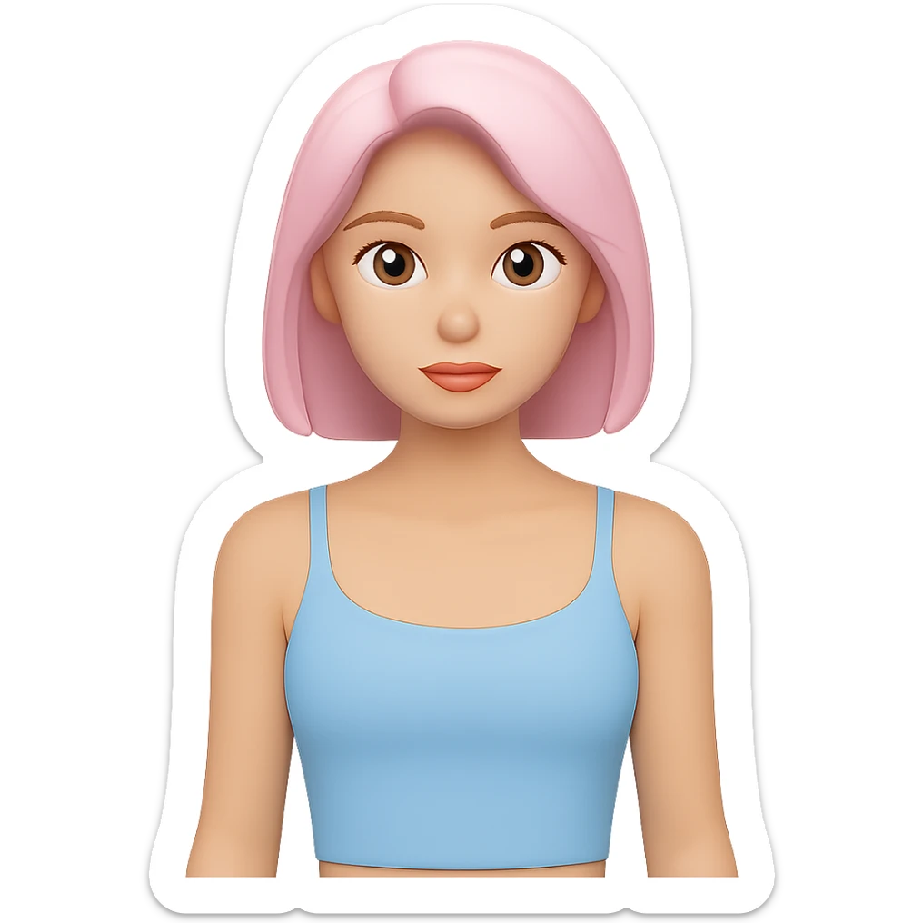 Tight cropped cami on a woman, very fitted, minimal, clean, fashion style, light blue color, apple emoji style look, no background. sticker