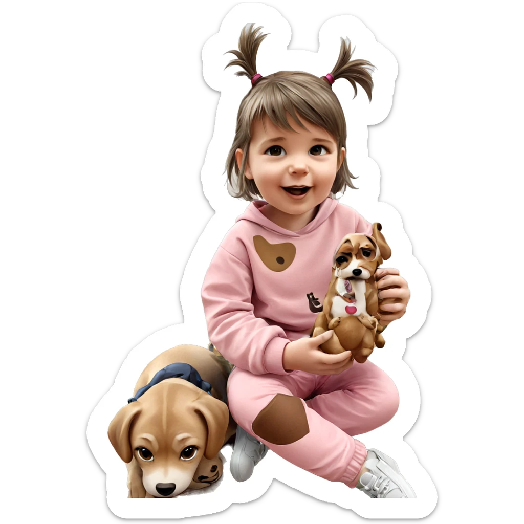 girl sitting with dog sticker