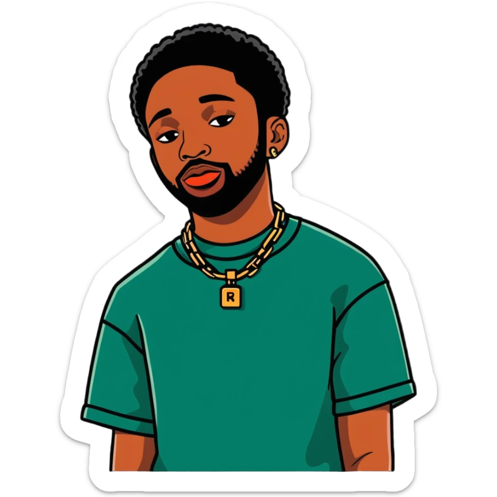 Brent Faiyaz R&B singer with chains and stylish outfit sticker