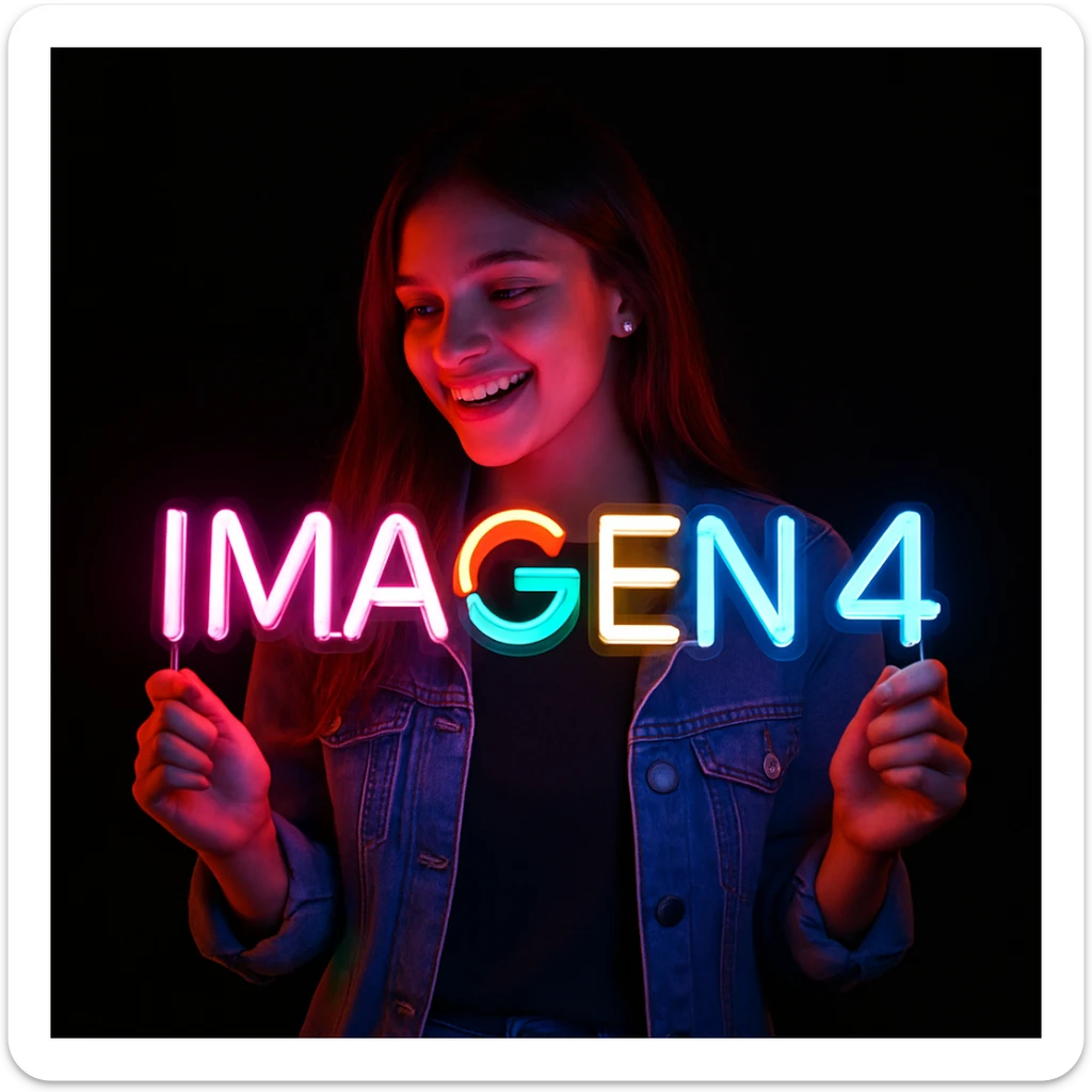 make a girl holding this sign, but sign in made of neon sticker