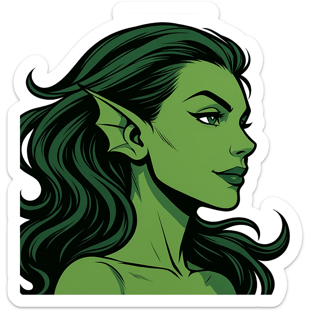 face close-up of Marrina Smallwood, Marvel character, attractive, aquatic features, green skin, flowing hair, confident expression, profile picture style sticker
