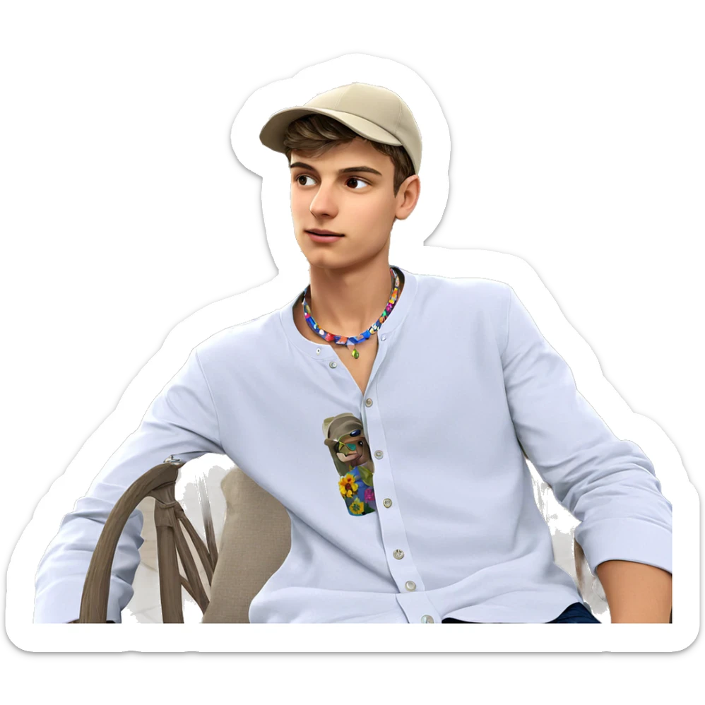 boy with hat and flowers sticker