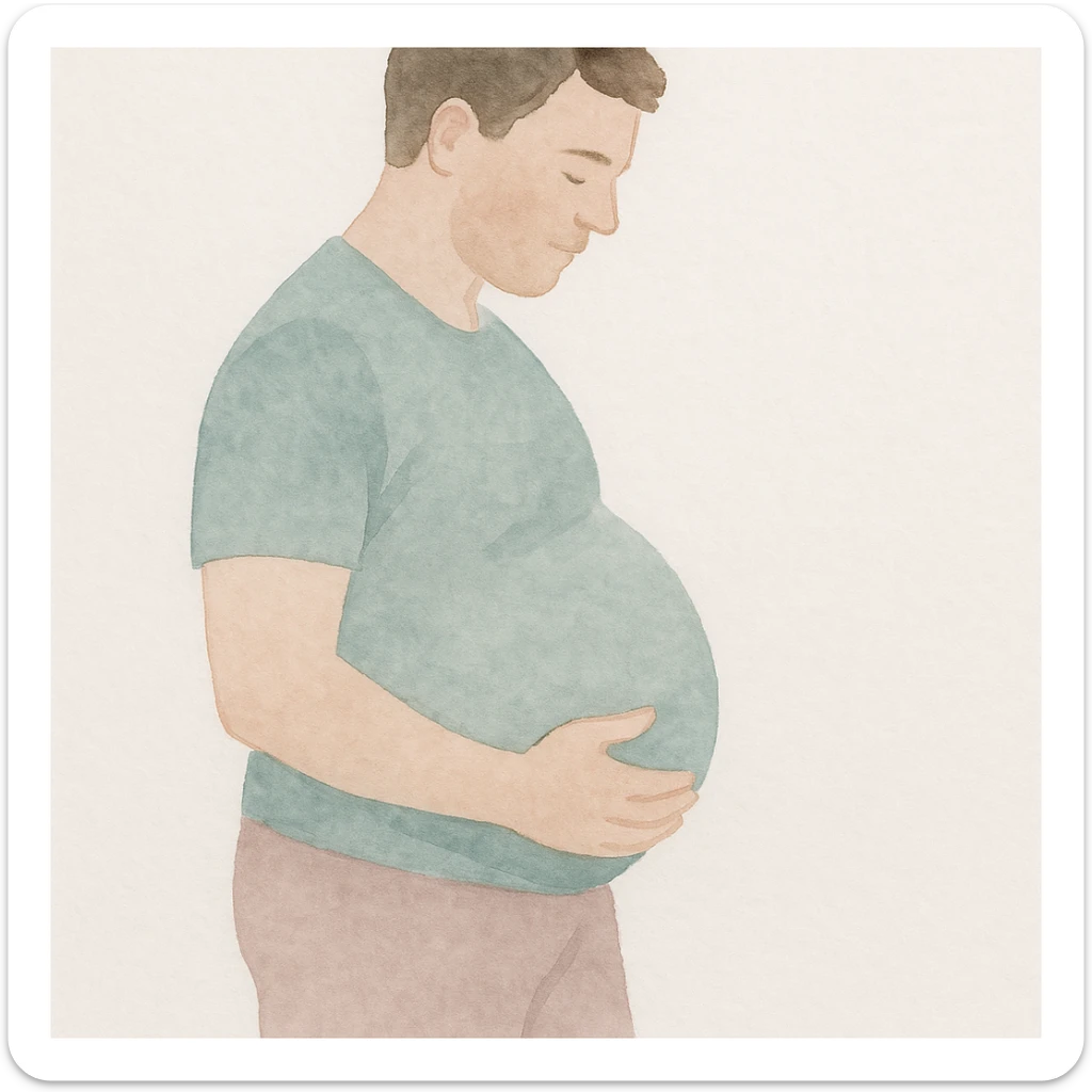 pregnant man, watercolor art style, delicate brush strokes, soft colors, artistic sticker