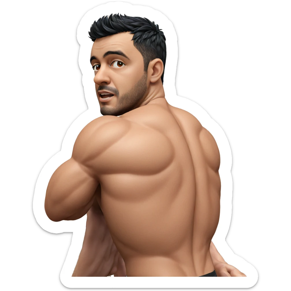 muscular male with black hair sticker