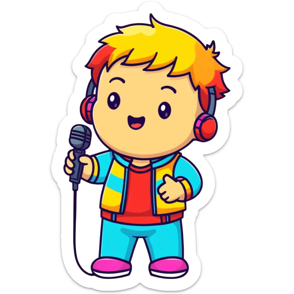 Fanloid Xydrick idol character singing with microphone, colorful concert outfit sticker