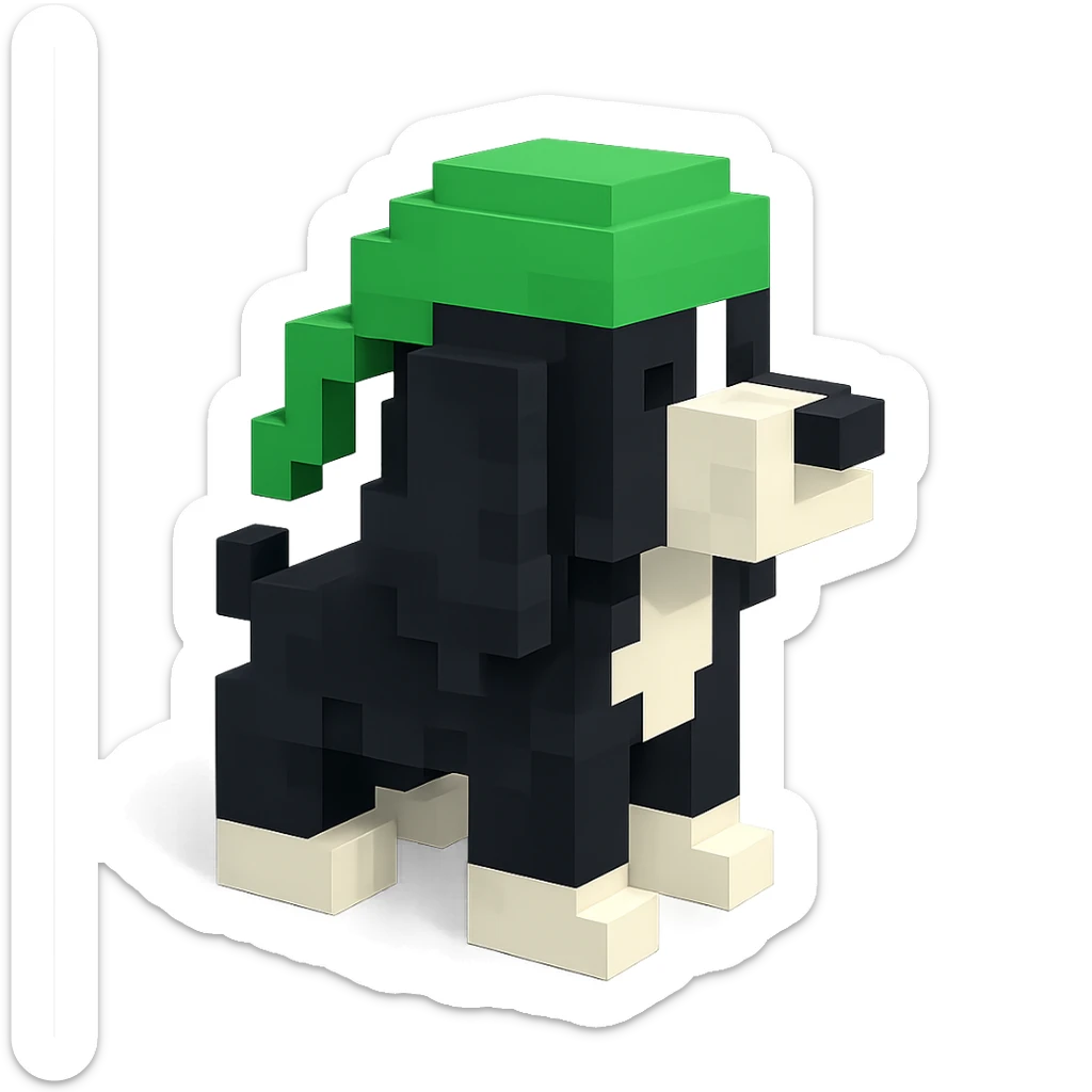 A black and white Russian Cocker Spaniel puppy wearing a green durag, facing right sticker