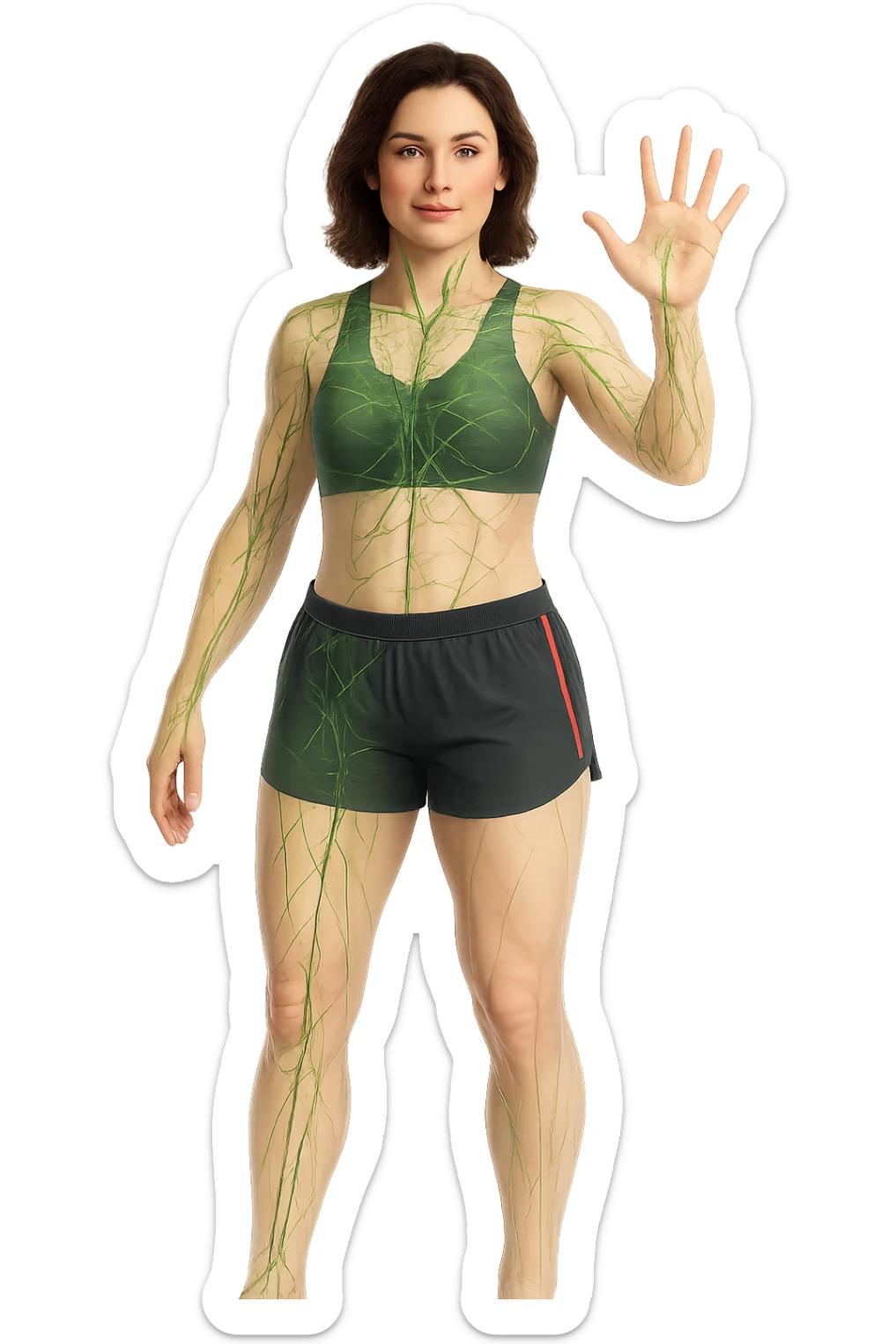 Donna in forma che ha riattivato il suo sistema linfatico su un corpo umano in 3D sticker