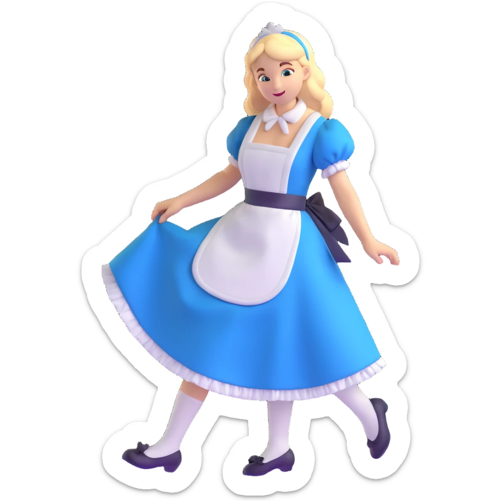 Disney's Alice in Wonderland curtseying elegantly in her blue dress with white apron sticker