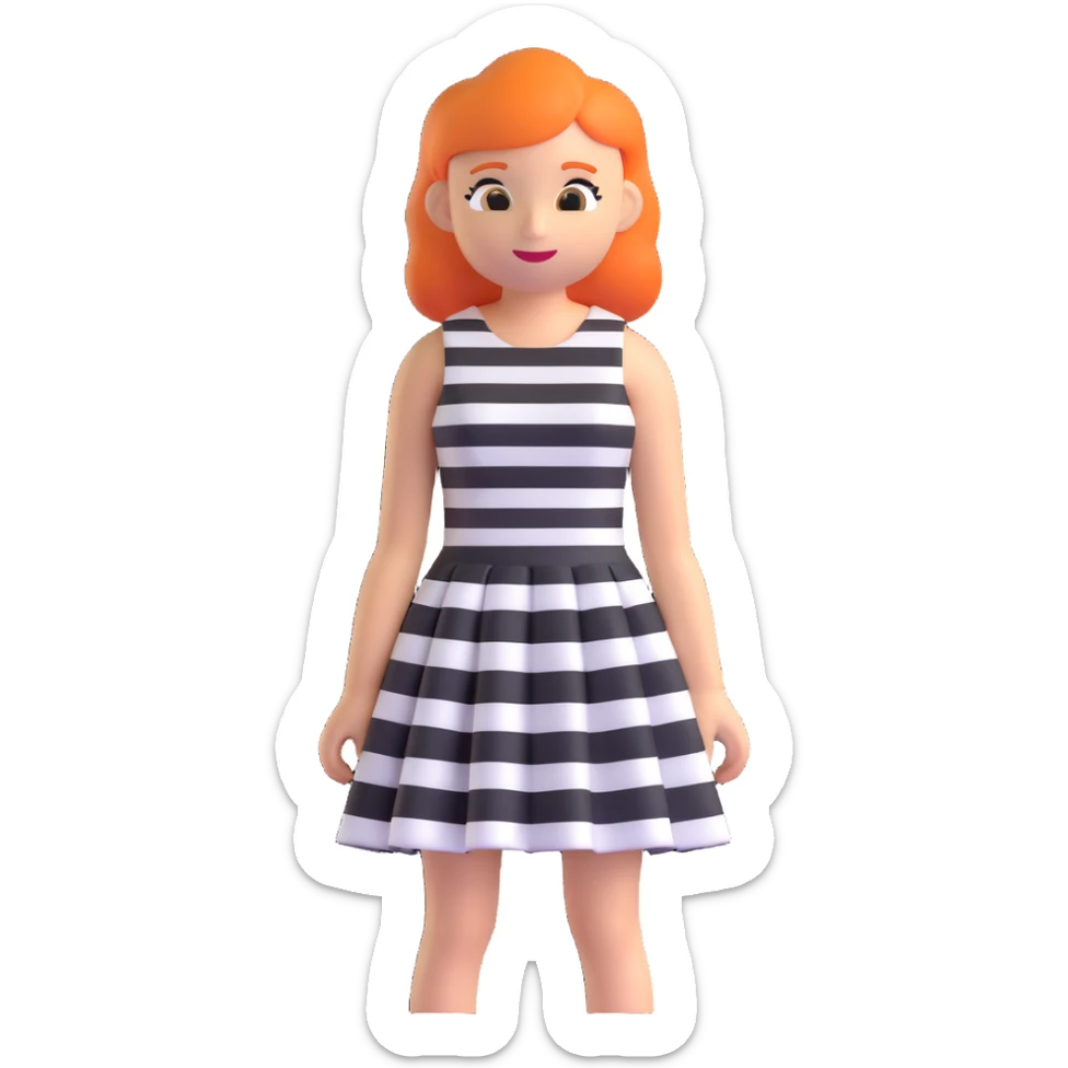 cute 3D cartoon emoji of a sleeveless dress with horizontal black and white stripes, flared skirt, minimal flat shape, isolated on transparent background, soft lighting sticker