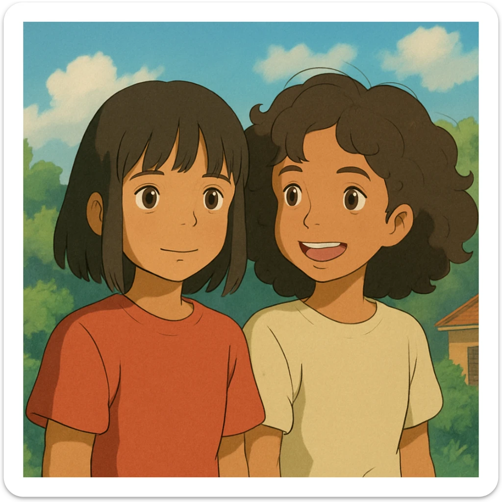 Una chica morenita con cabello lacio y fleco y otra chica a su lado morenita con el cabello chino sticker