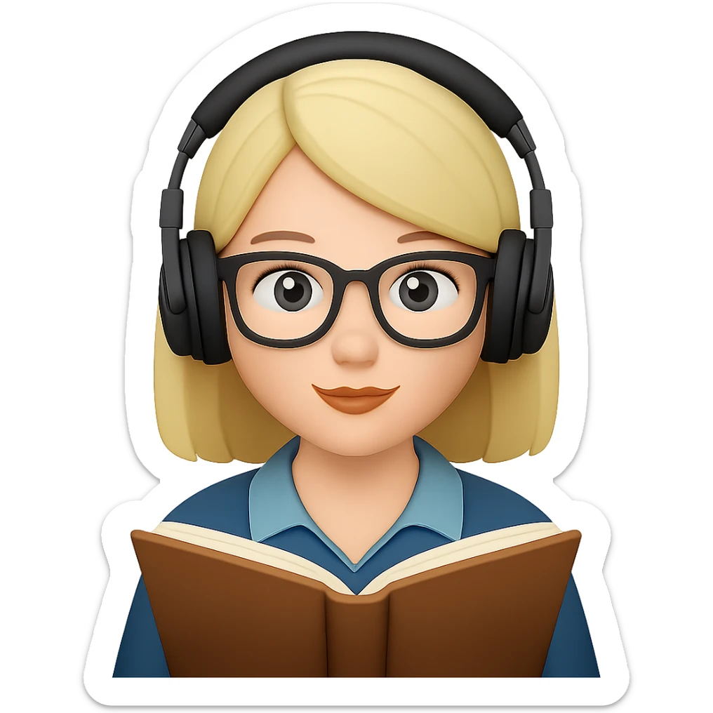 Add headphones to the person with headphones and a book emoji, keeping the background transparent. Ensure the headphones are distinct and blend naturally with the existing emoji style. sticker