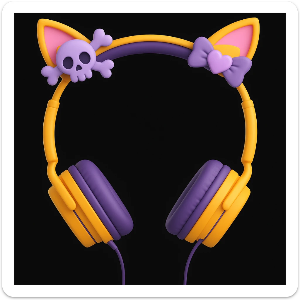 Add cute pastel goth hair clips to the cat ear headphones, keep the style and background as is. Maintain the original look and feel of the image. sticker