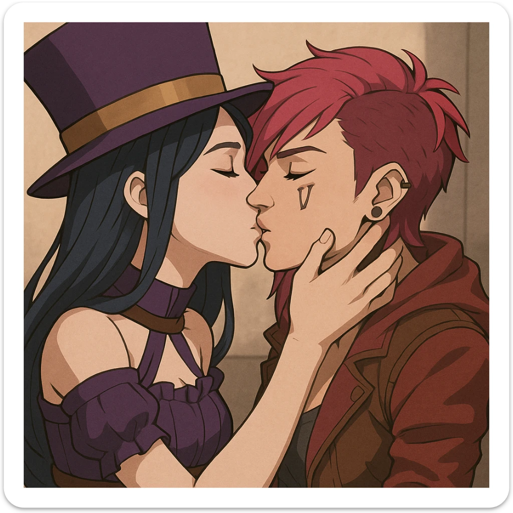 Caitlyn and Vi from League of Legends kissing each other sticker