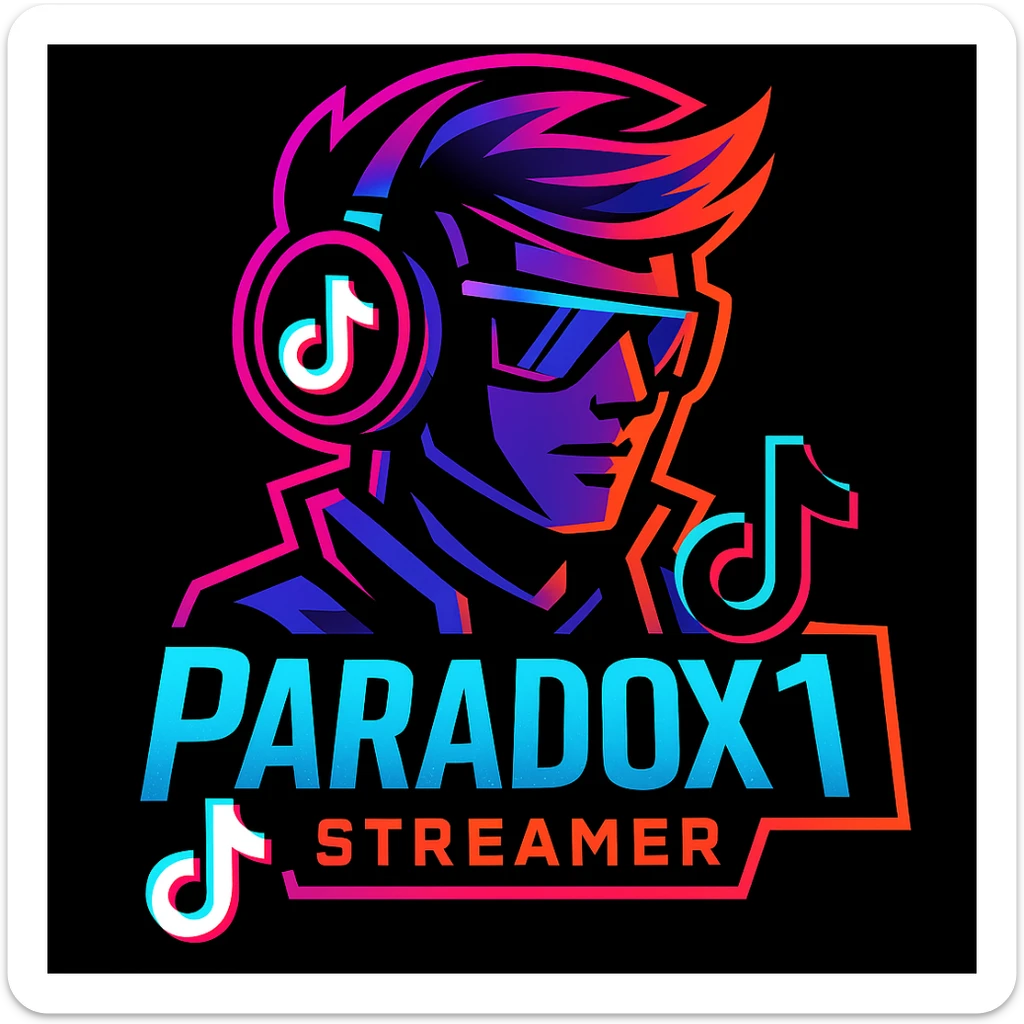 Add the TikTok icon to this ParadoX1 logo, keeping the neon cyberpunk style and bold colors sticker
