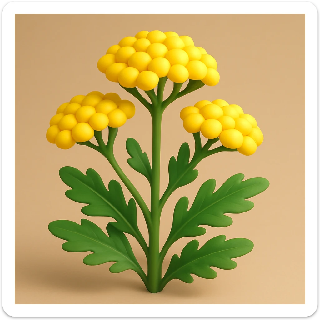 volumetric cartoonish yellow yarrow plant in 3D iOS style, no faces, no smiles, bright and expressive, natural form sticker