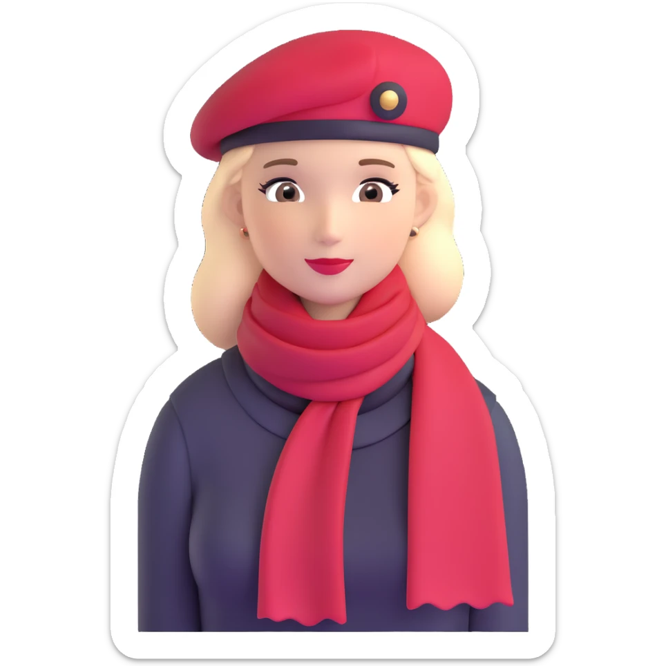 Elegant Parisian woman with red beret and scarf sticker