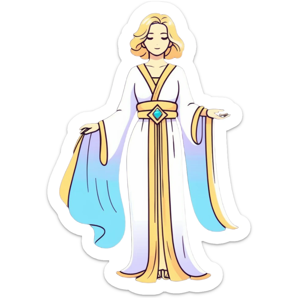 fullbody universe goddess Sophia, Ethereal Light Being, Made of starlight and fractals, Glowing white/gold skin with flowing translucent robes, Hair like galaxy mist, Jewelry made of stars and crystals sticker