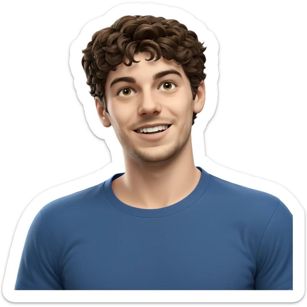 smiling boy in blue shirt sticker