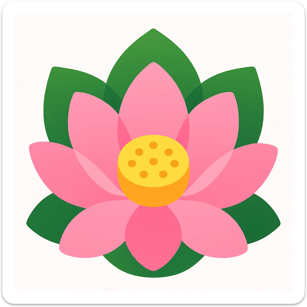 Simplify the pink lotus flower by reducing the number of petals, in a style resembling emoji style with simple shapes and colors. sticker