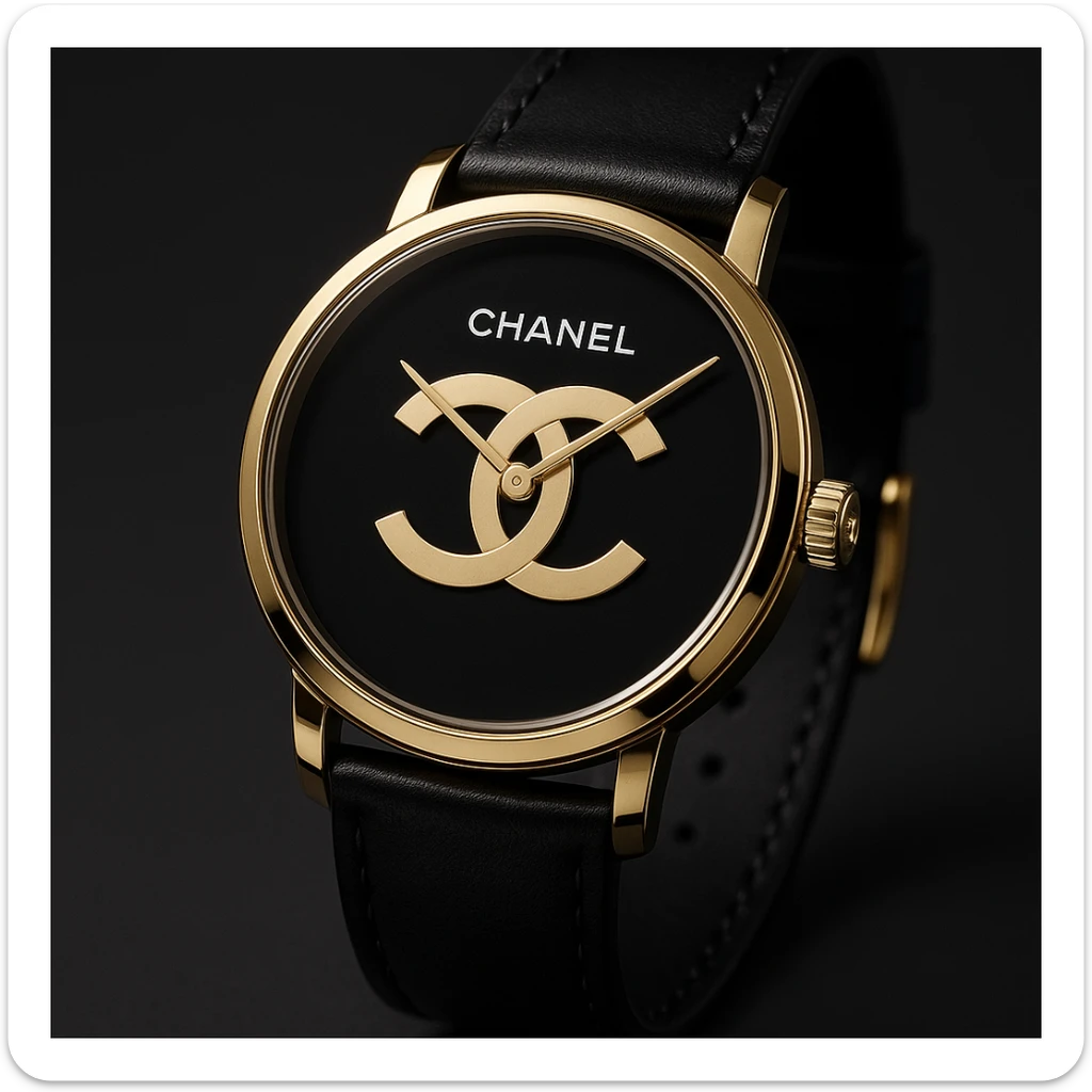 a luxury watch featuring the Chanel logo, elegant and stylish, high-end fashion accessory sticker