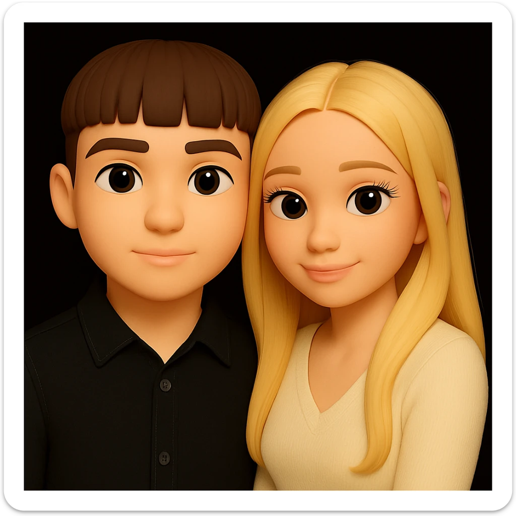 Make the guy's skin color the same as the girl's skin color in the image, keeping the 3d-emoji style and everything else unchanged. The original style is 3d-emoji but it does not support editing, so use the general style editor while preserving the 3d-emoji look. sticker