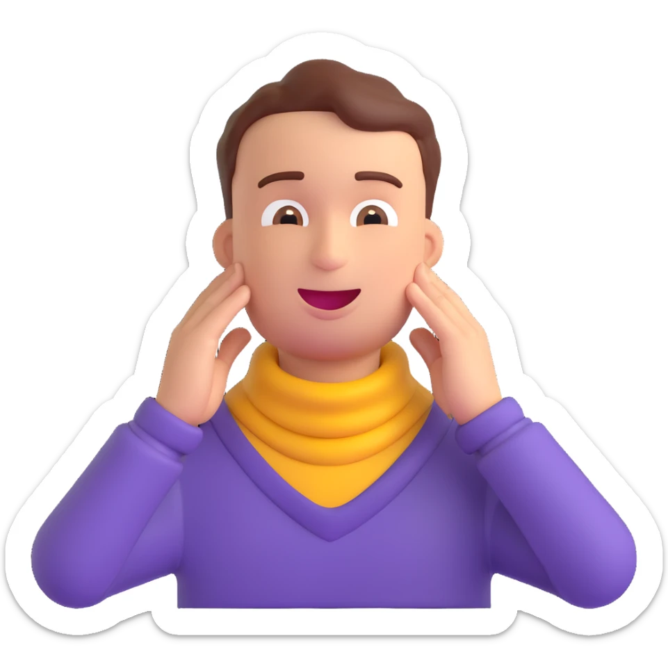 cartoon emoji of a guy with hands around his own neck, silly face, lighthearted style sticker