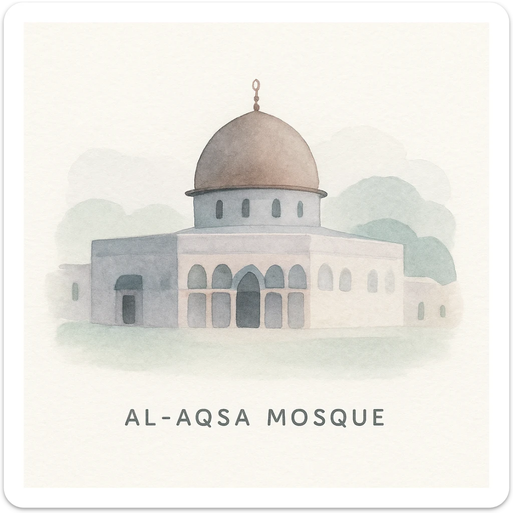 Al-Aqsa Mosque in Palestine, watercolor style, soft edges, gentle blending, serene atmosphere sticker