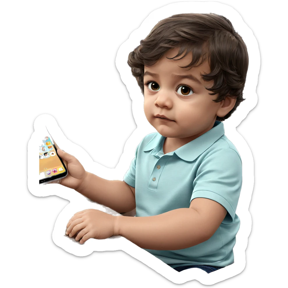 child sitting with smartphone indoors sticker
