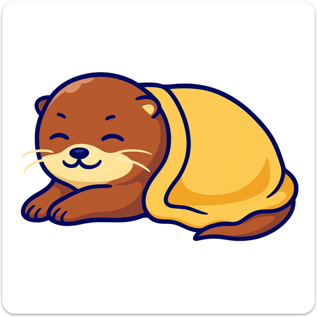 Make a cozy blanket over the sleeping otter, keep cartoon sticker style and colors sticker