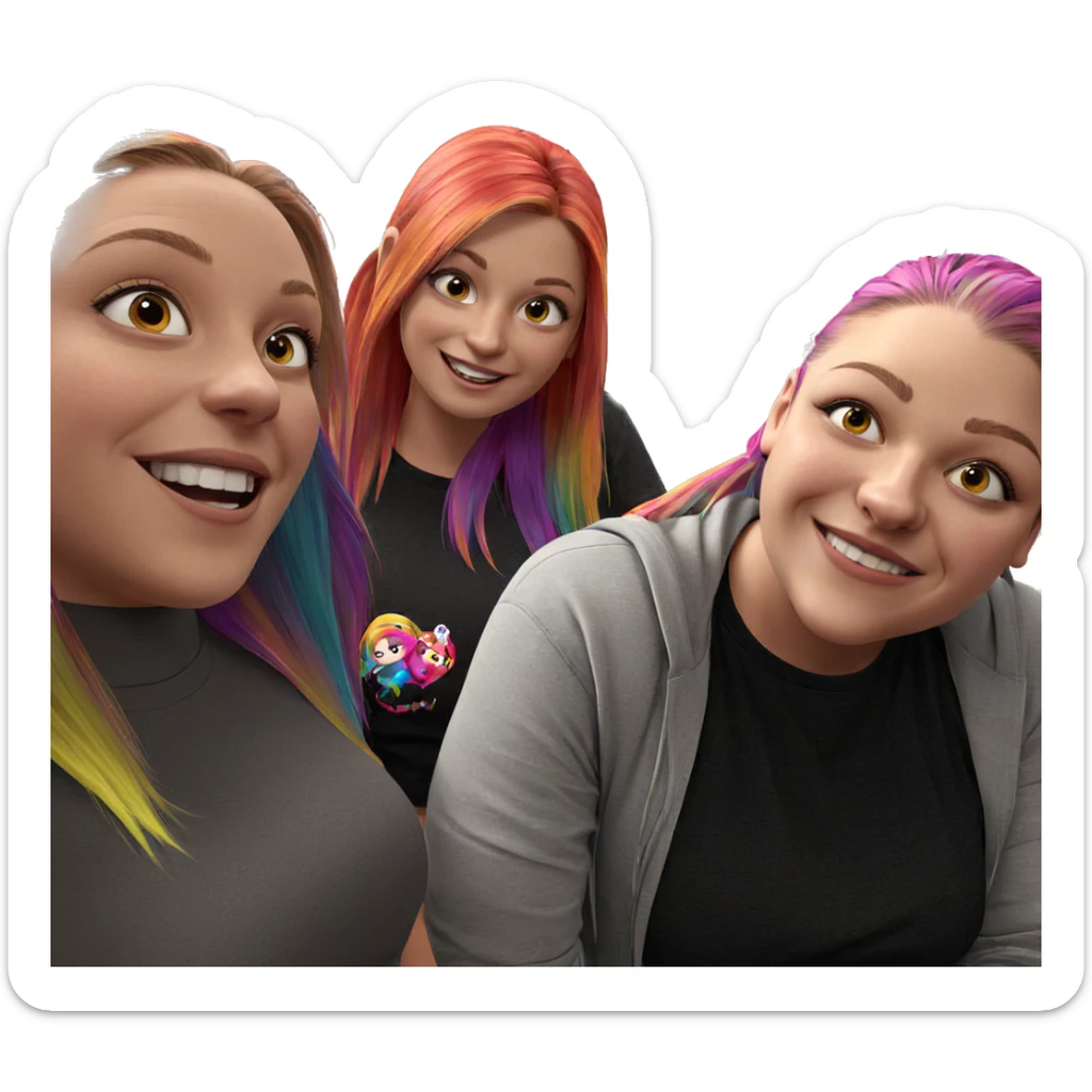 smiling girls with colorful hair sticker