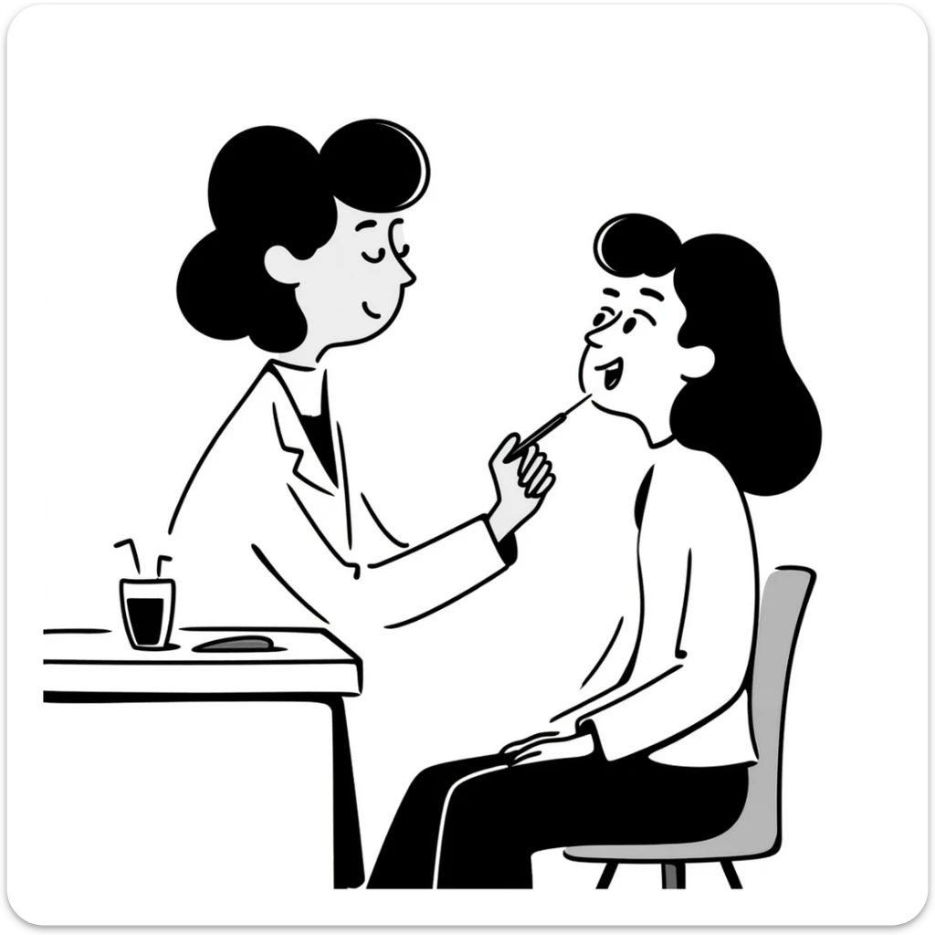 Doctor examining patient's throat with tongue depressor, medical check-up in physician's office sticker