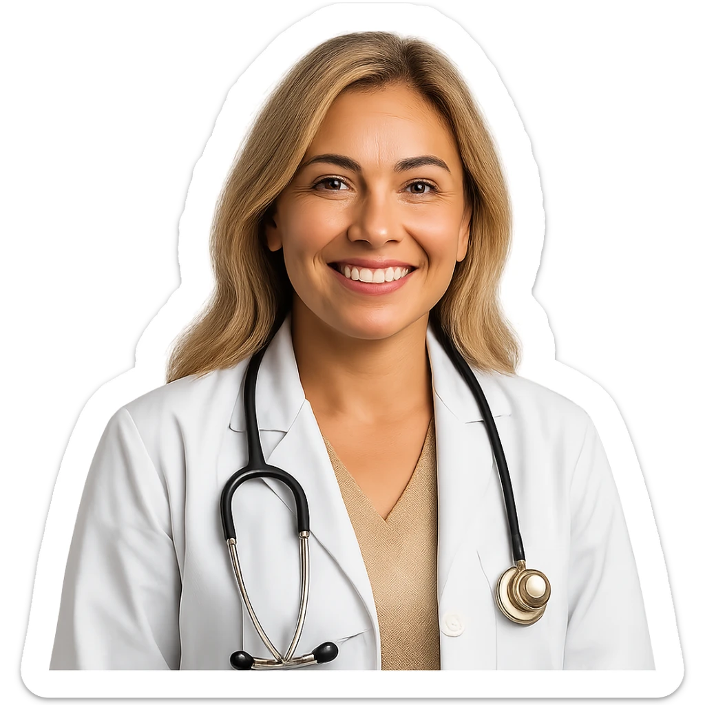 realistic and warm Latina doctor with light blonde hair sticker